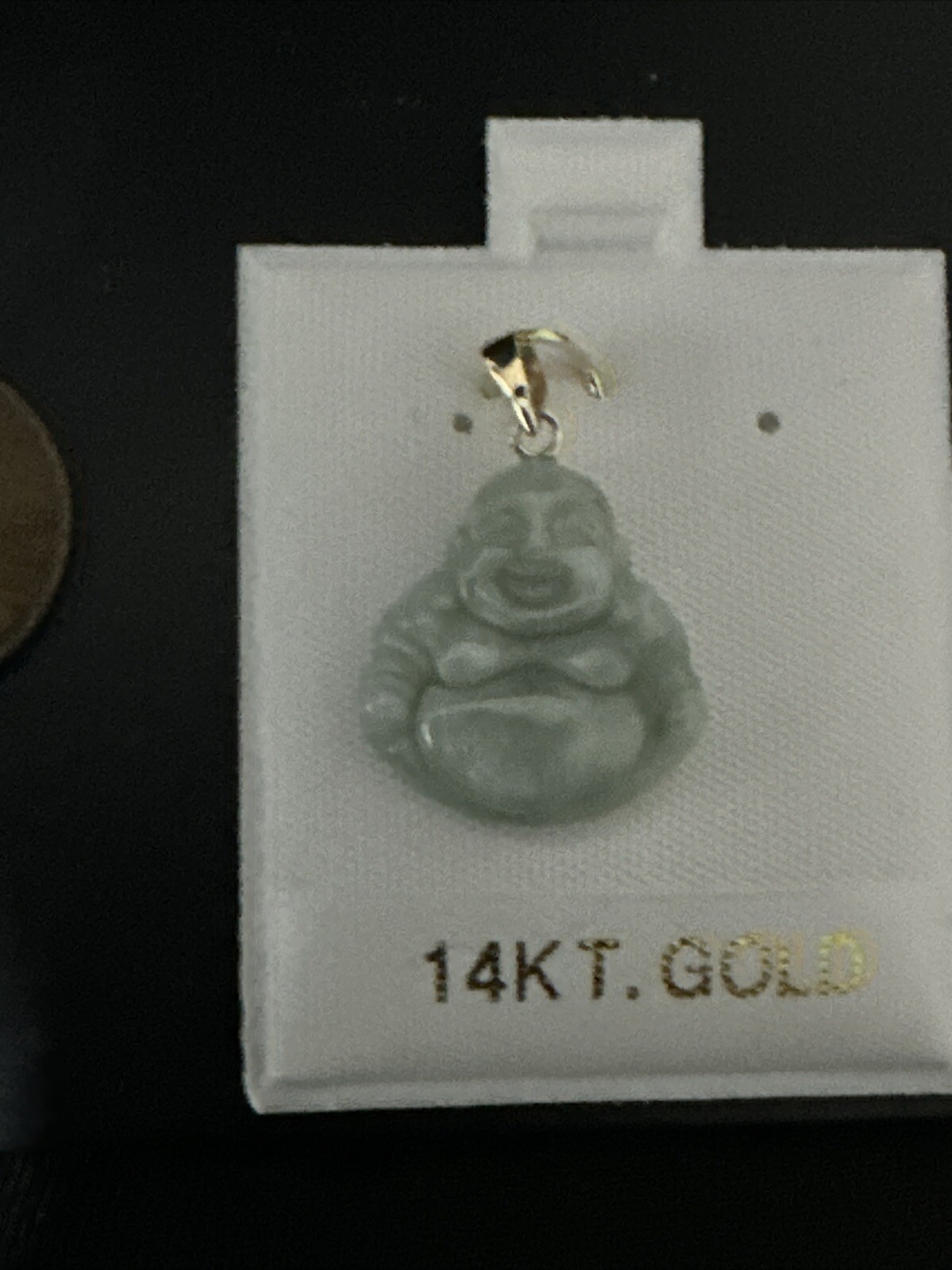 Light Green Laughing Buddha Jade Pendant (14K)
