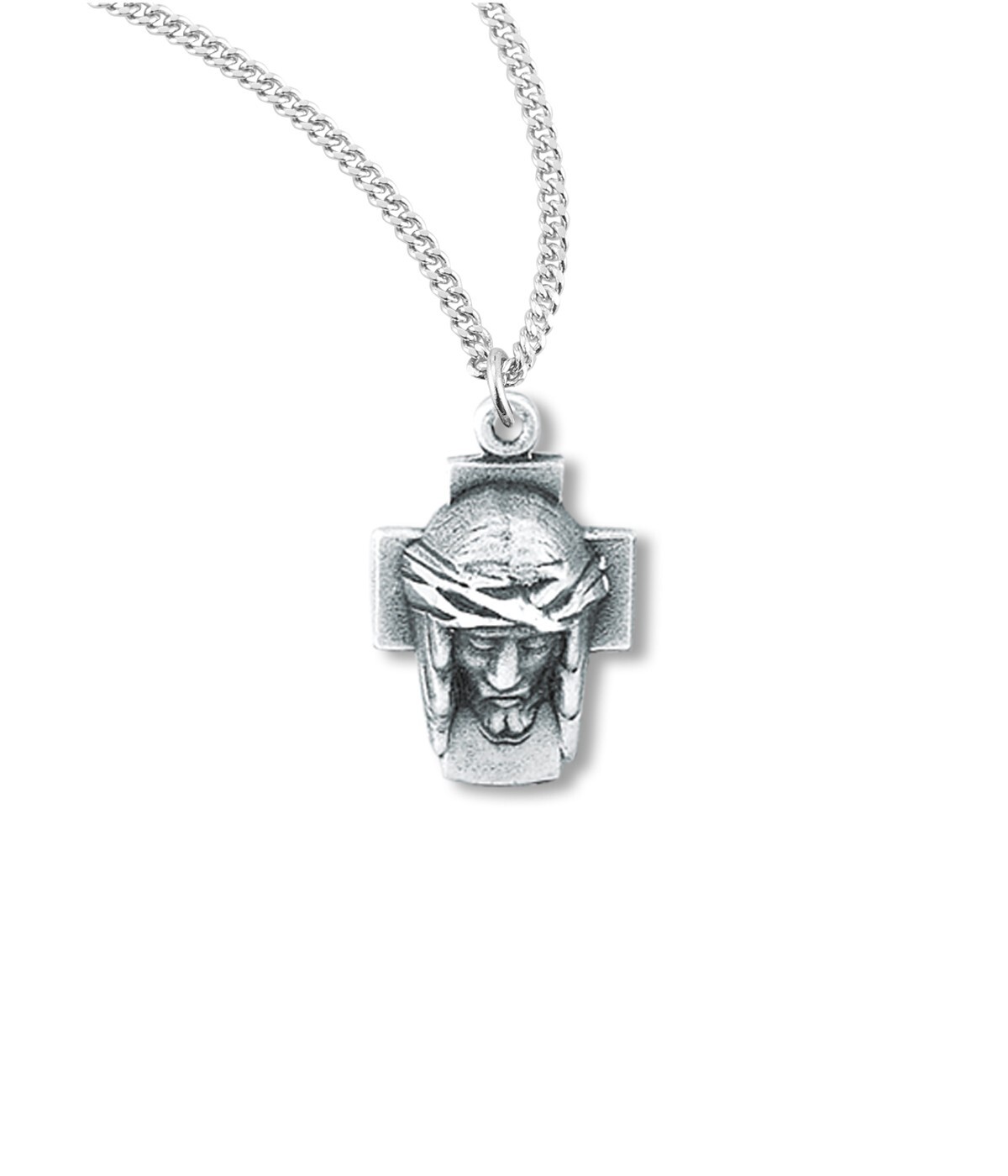 Sterling Silver Saint Jesus Christ Cross Head Pendant Medal Necklace w/ Chain