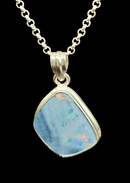 Australian Opal Doublet Pendant, October Birthstone, Blue and Pink Opal