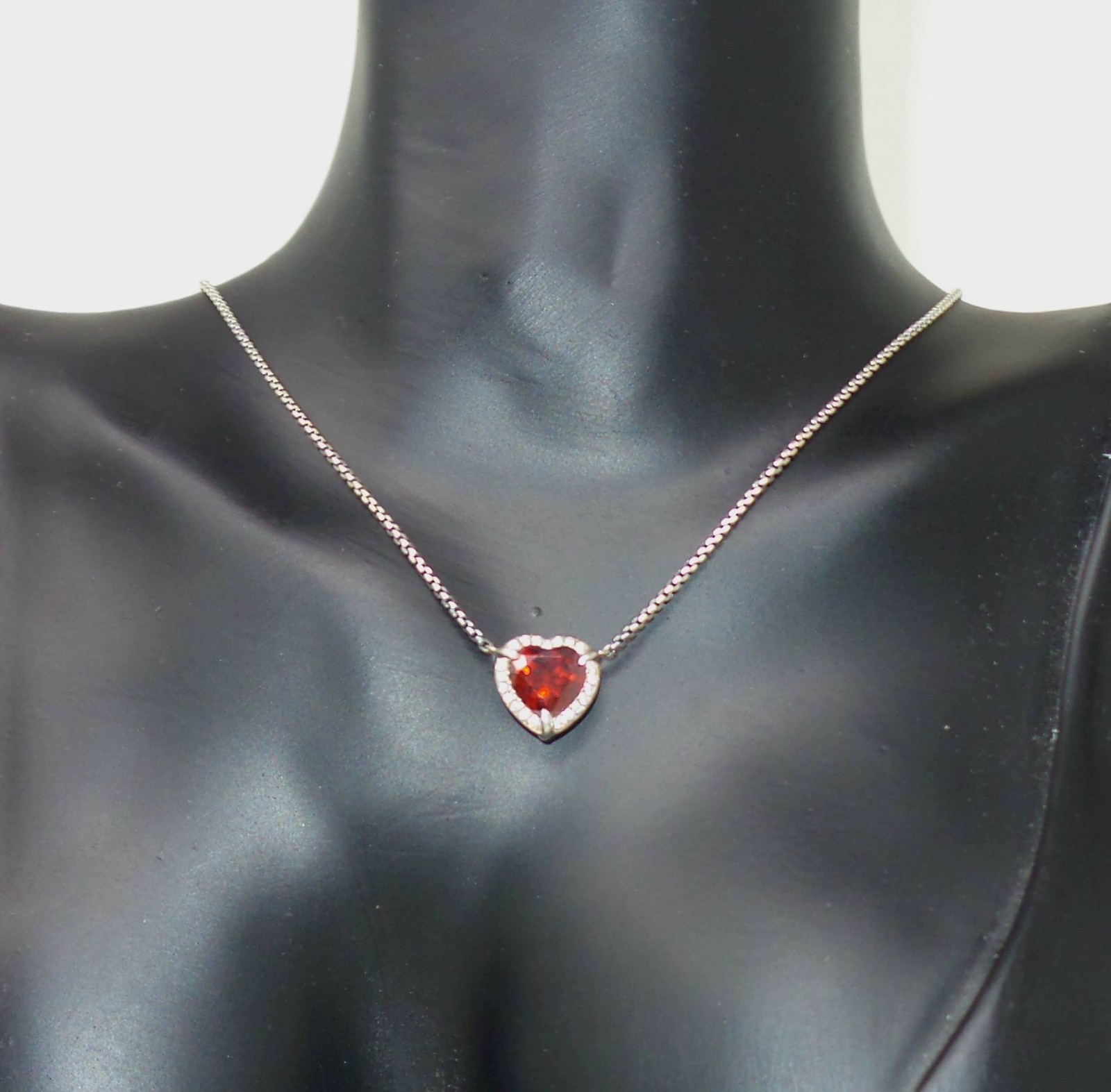 David Yurman Necklace Garnet Red Chatelaine Heart Pendant Sterling Silver Womens