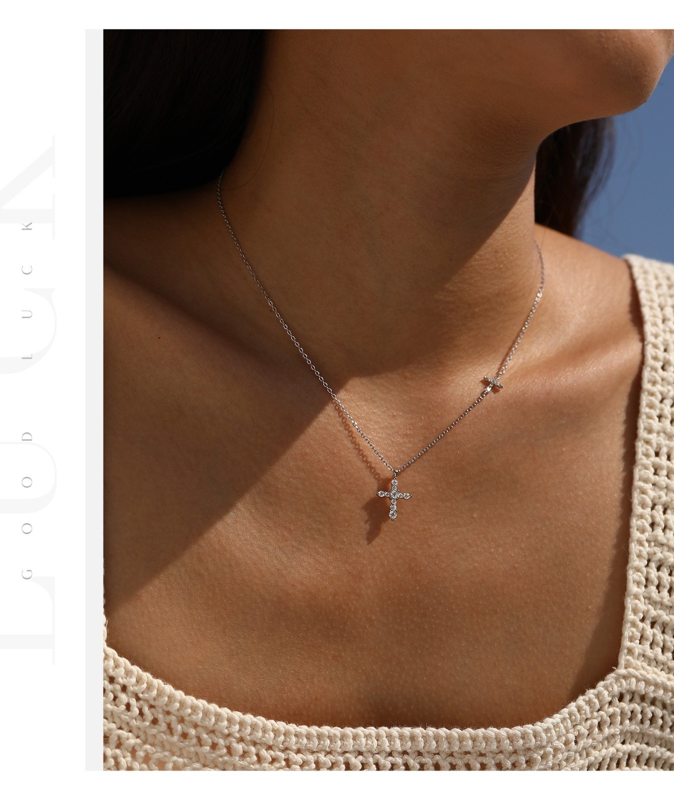 925 Sterling Silver Moissanite Double Cross Pendant Necklace Women Gift