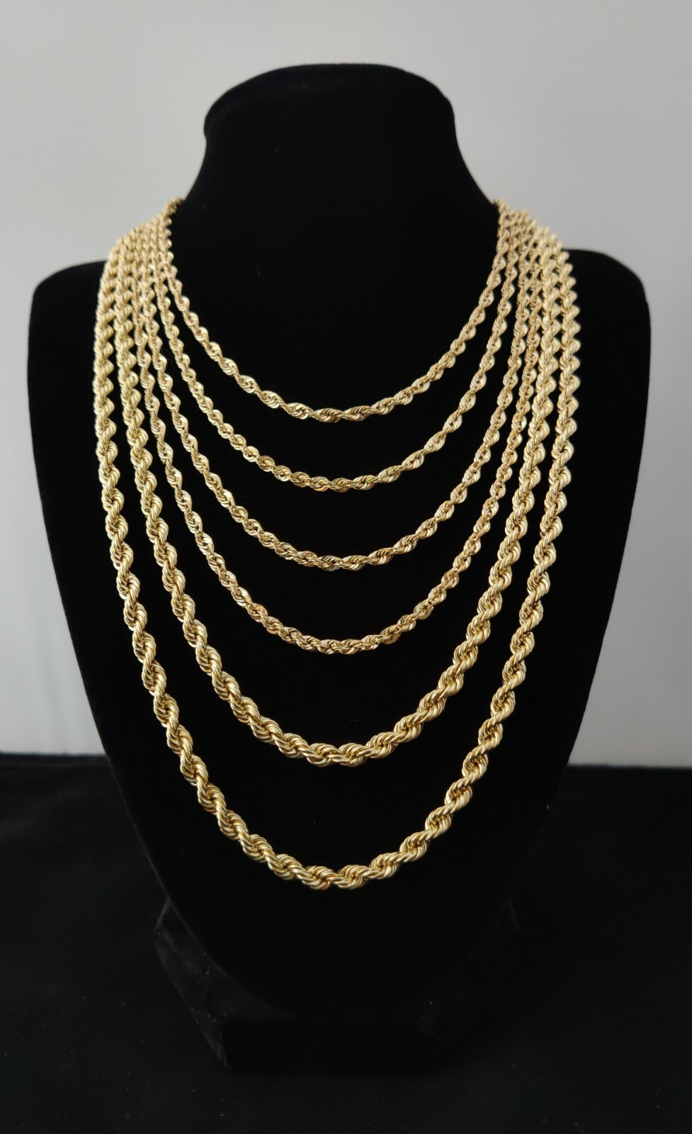 10K Gold Rope Chain Necklace 1.8mm 2.6mm 3.2mm 4.8mm 18-26 inches, Diamond Cut