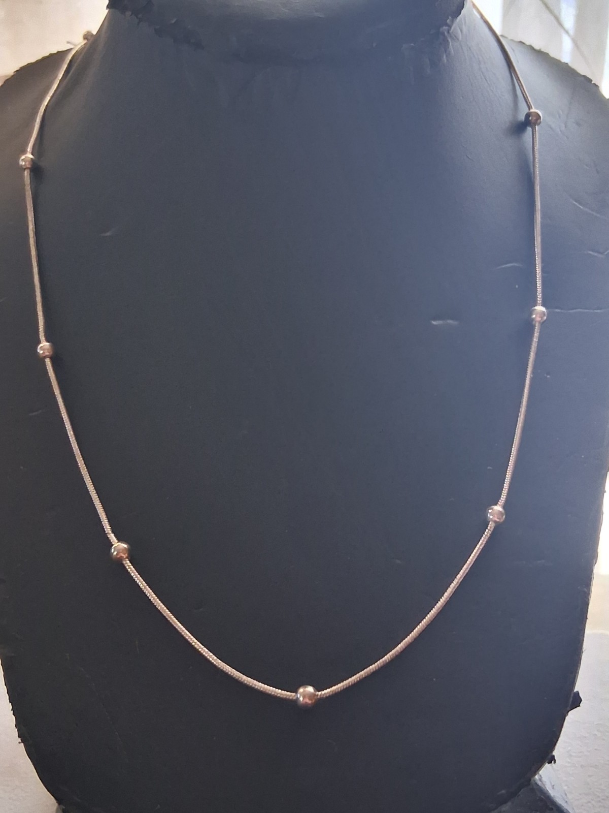 Sterling silver station bead necklace 18″, 925 Italy