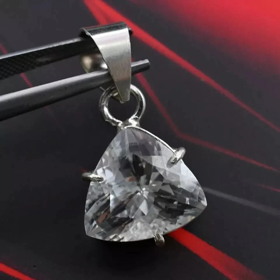 Natural Trillion Cut 31.95 Ct White Sapphire Solid Silver Pendant Loose Gemstone