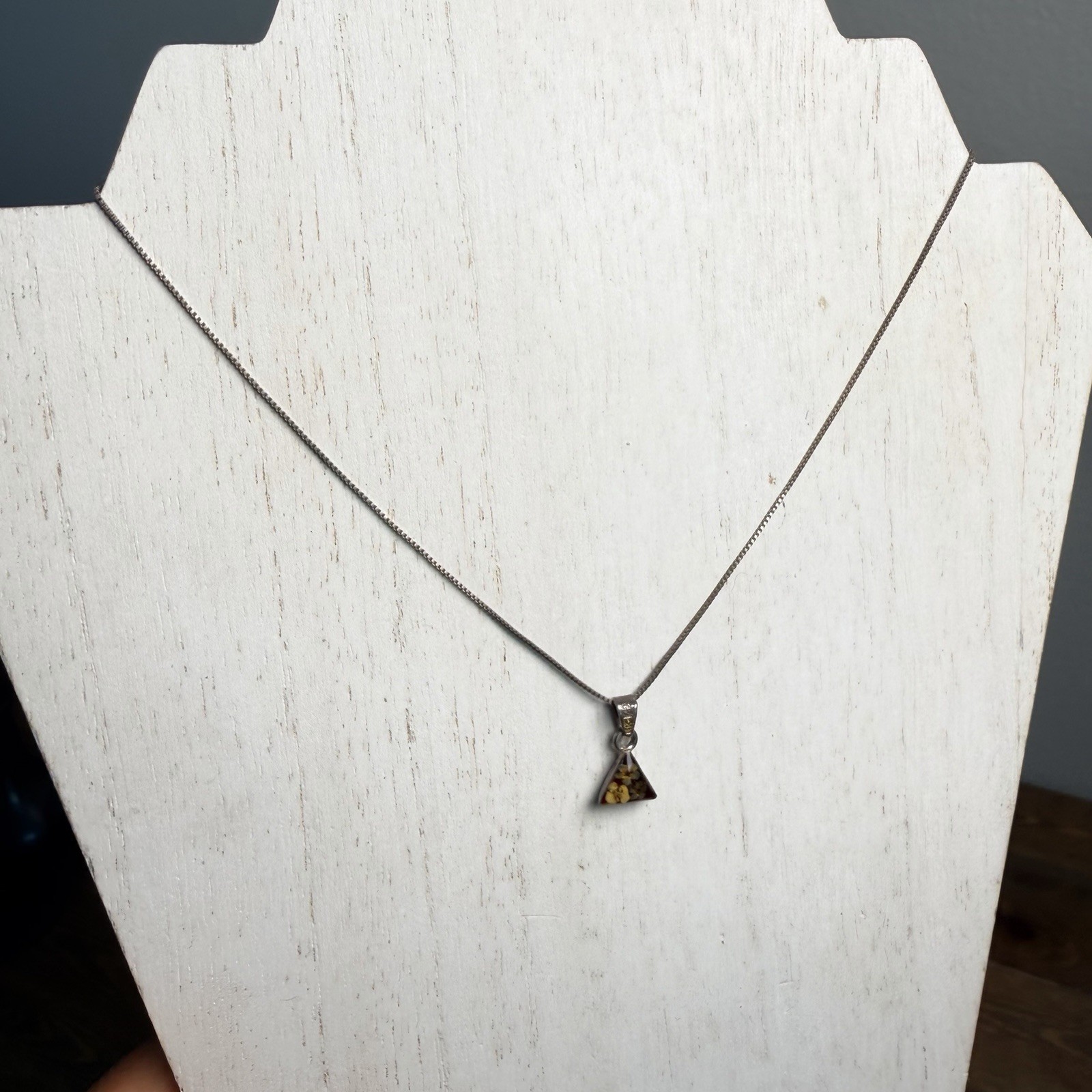 Sterling Silver, Resin Encased Dried Flowers Square Pendant Necklace