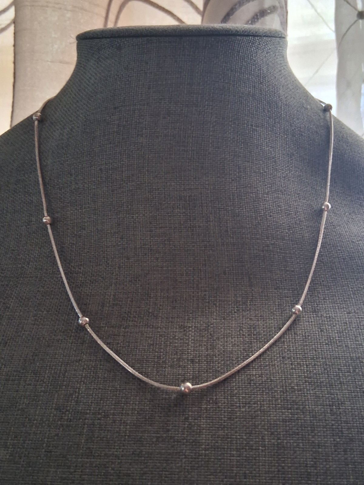 Sterling silver station bead necklace 18″, 925 Italy
