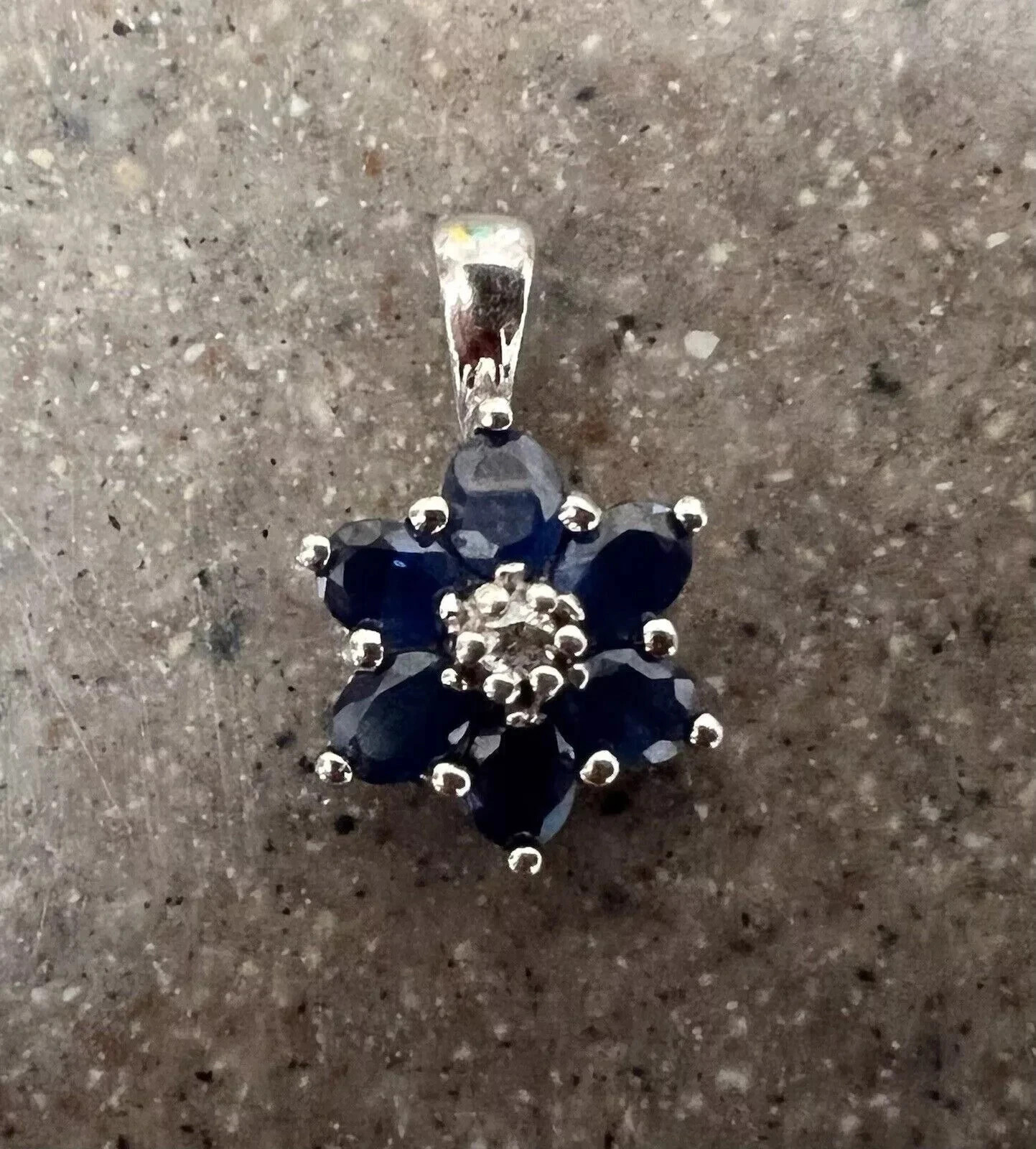 14K White Gold Plated 1.50Ct Blue Sapphire Lab Created Diamond Flower Pendant