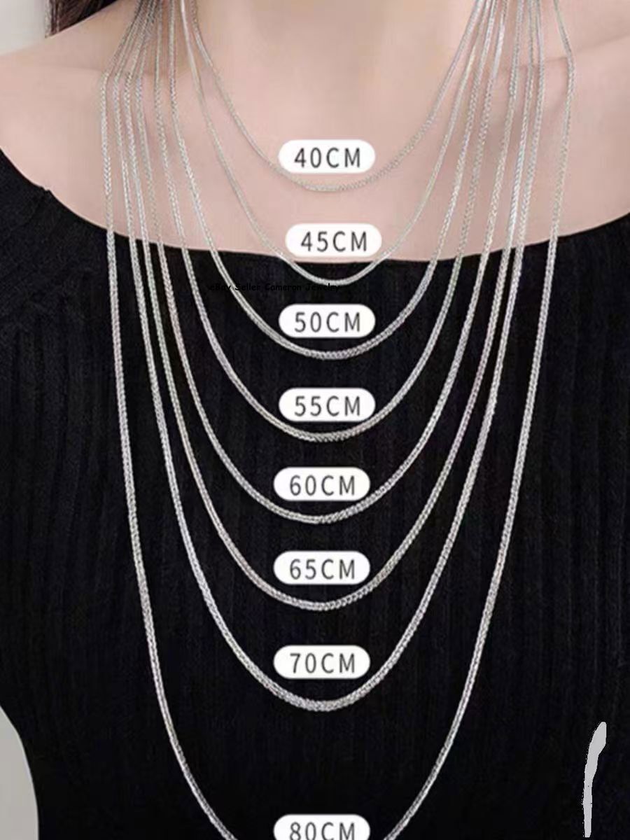 Pure S999 Fine Silver 999 Chain Women 2mm Wheat Link Necklace 4-5g 17.9inchL