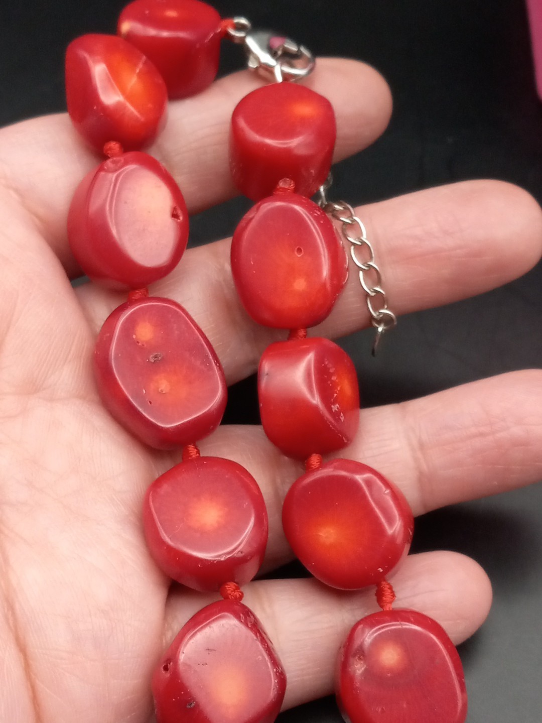 Vintage Lucas Lameth Red Coral Sterling Silver Chunky Necklace 21in