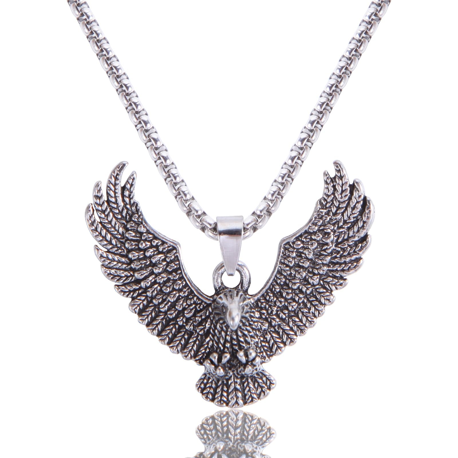 24Inch 316L Stainless Steel Punk Eagle Necklace for Men and Women Personalized C