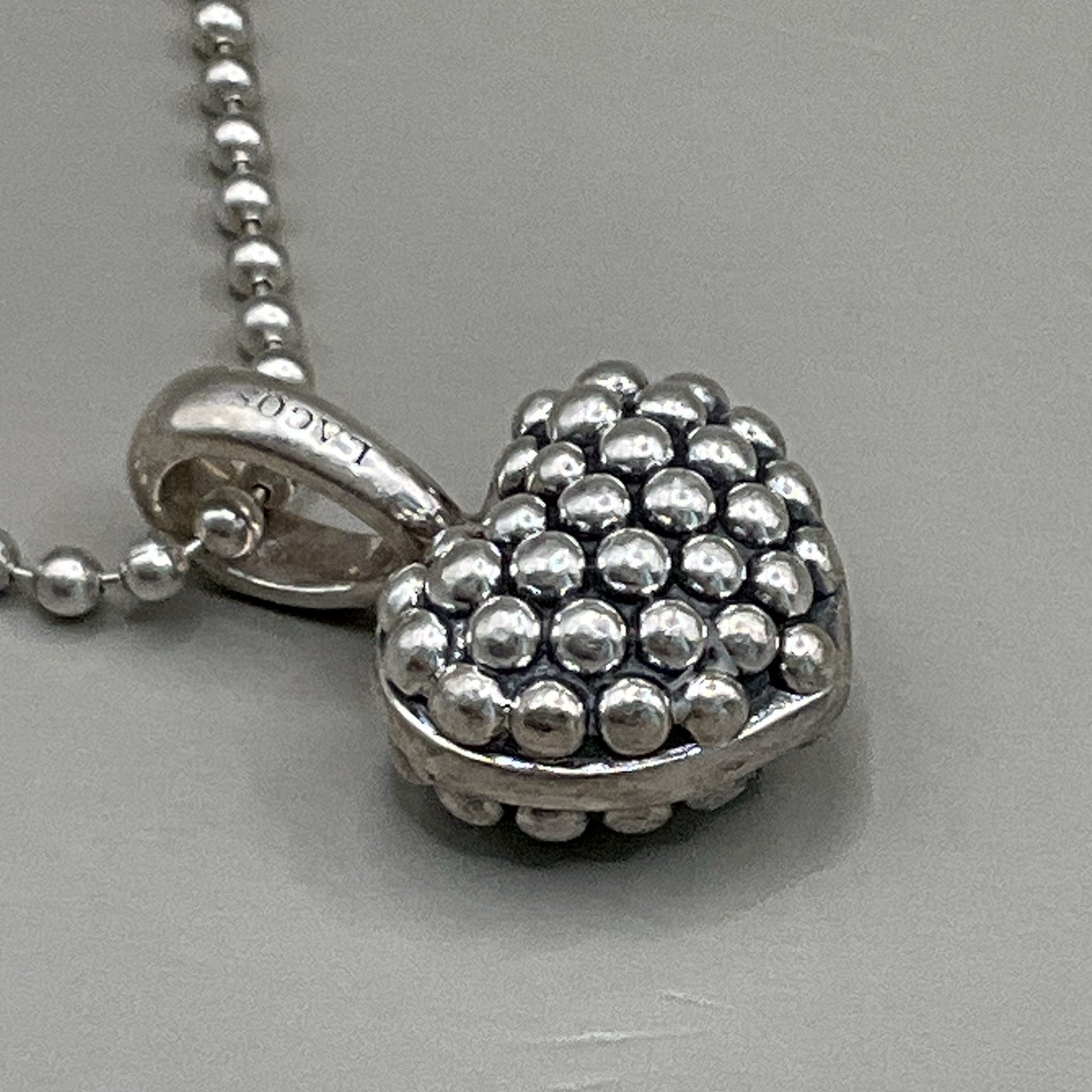 Lagos Necklace Sterling Silver 925 Caviar Chain Puffy Heart Pendant