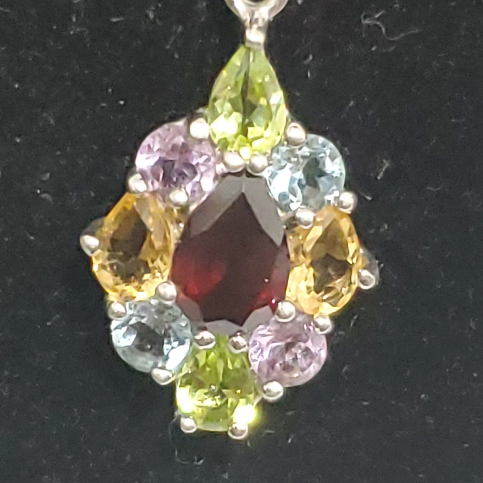 925 Sterling Silver Garnet Multicolor Gemstone Oval Pendant 18″ Box Necklace