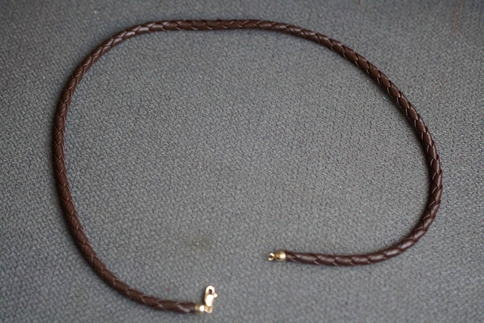 14KT Yellow Gold 5mm Brown Braided Leather Cord Necklace 17 1/2″ NEW
