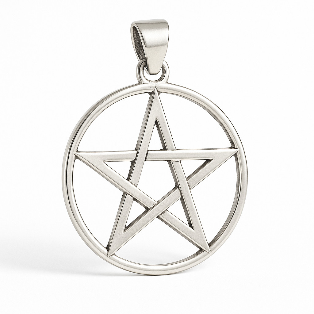 Large 925 Sterling Silver Round Pentacle Pentagram Pendant Talisman Wicca