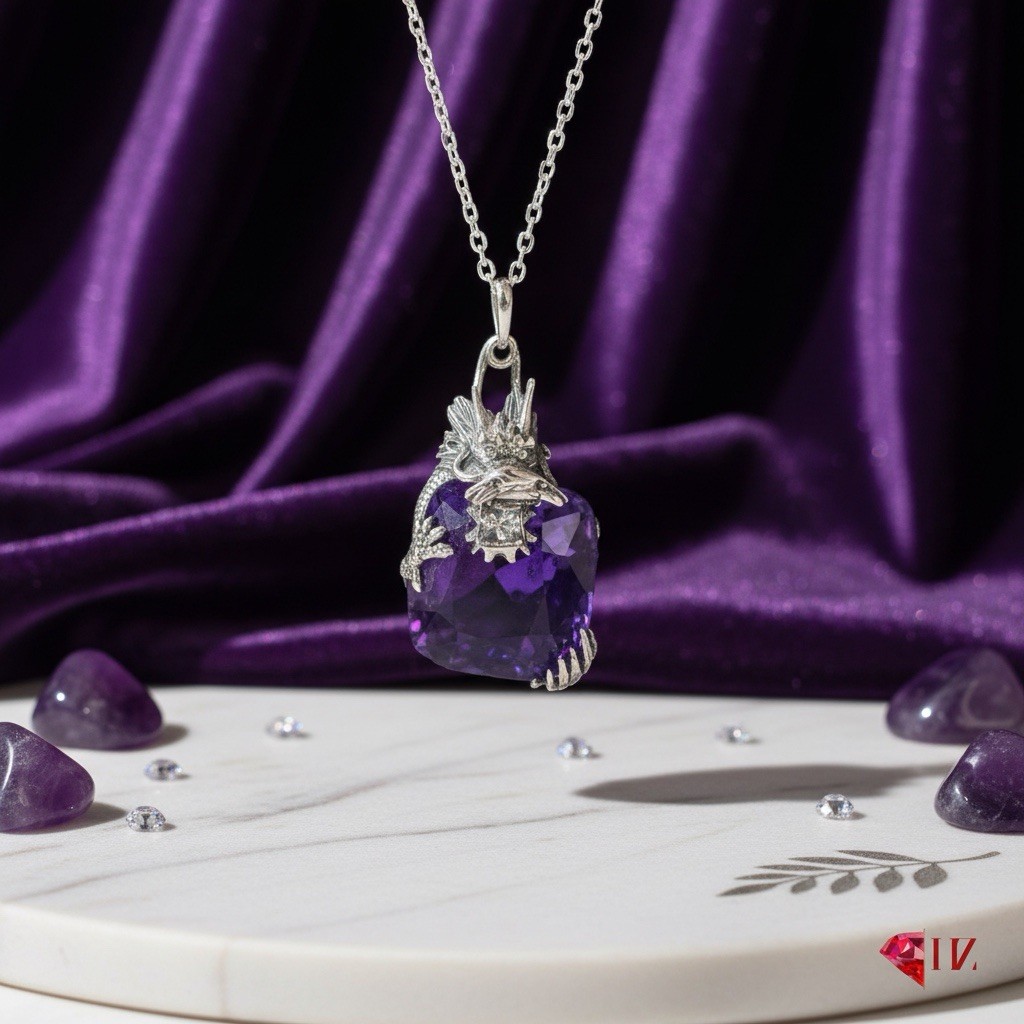 Amethyst Dragon Pendant Necklace