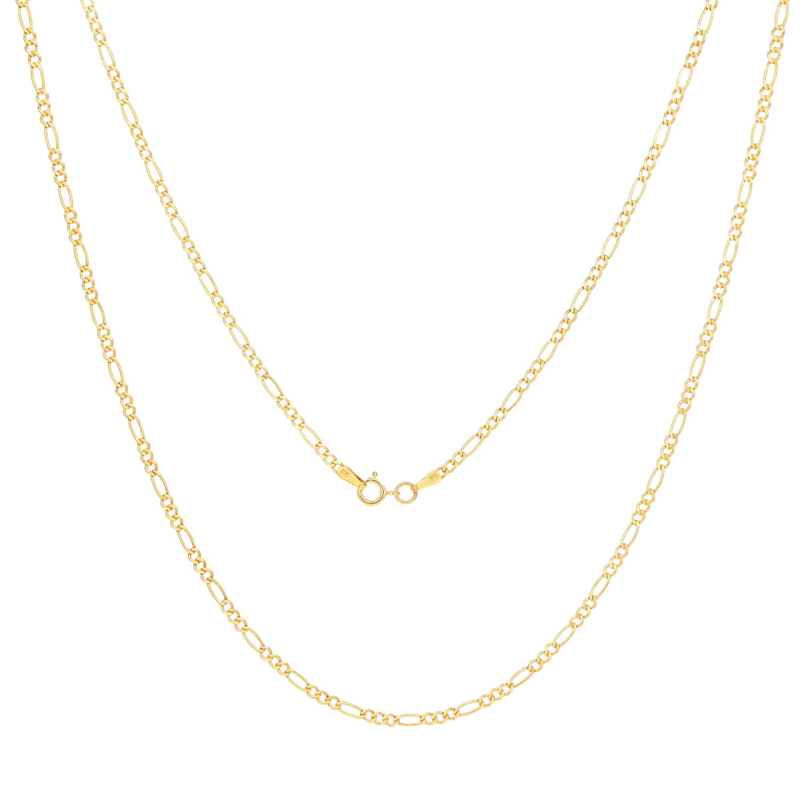 10K Yellow Gold Thin 2mm Figaro Chain Italian Link Necklace Mens Womens 20″
