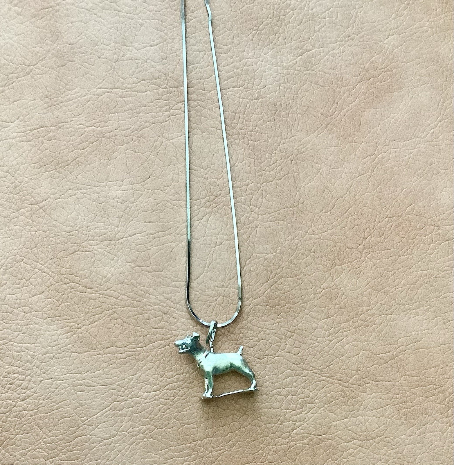 Silver Dog Charm Pendant Necklace Metal Box Chain No Stone