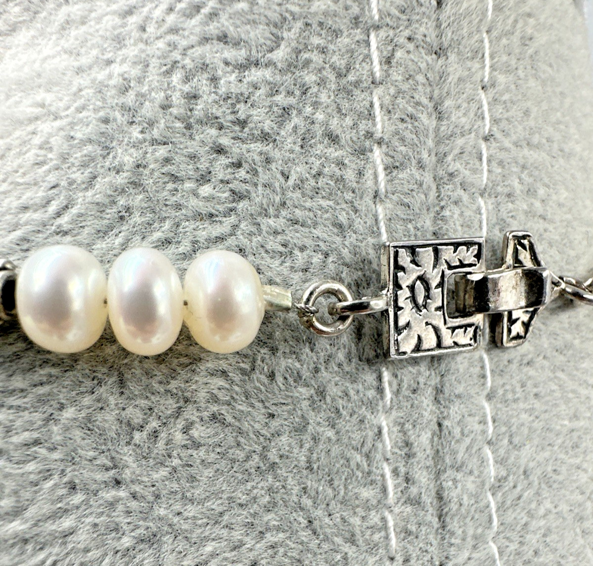 Sterling Silver Pearl Brutalist Caviar Popcorn Bead Station Necklace 16″ 28.6g