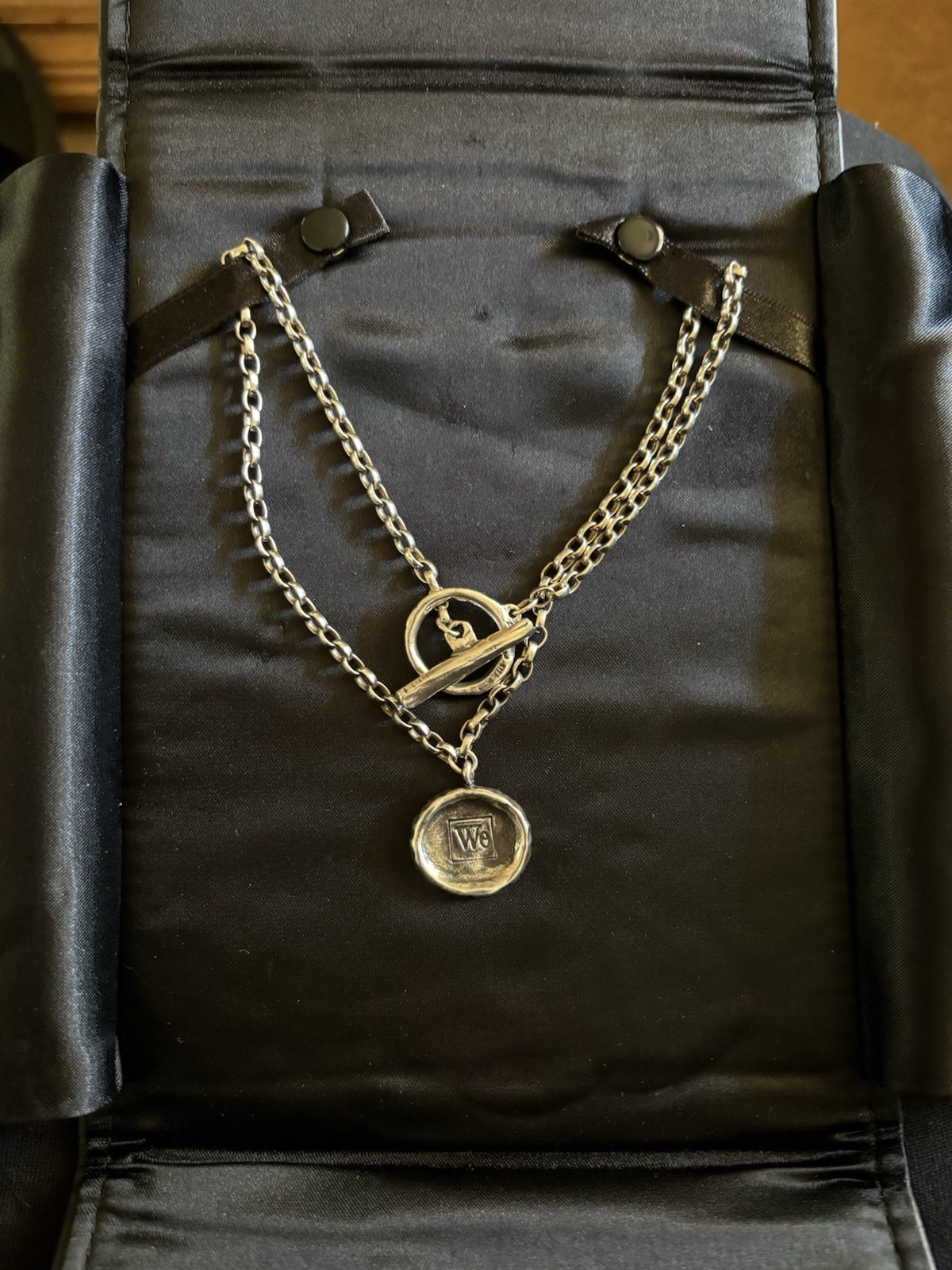 Heavy Sterling Silver Designer Signed Wax Seal Pendant Toggle Clasp Necklace 36g