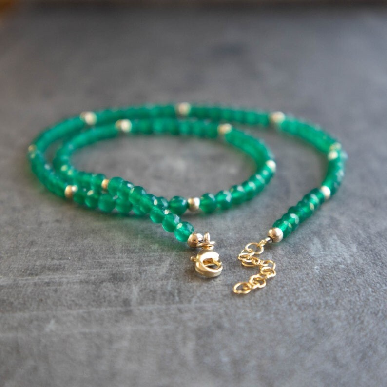 Beautiful Green Onyx Faceted Round 2-3MM Gemstone Beaded 18″ Handmade Necklace