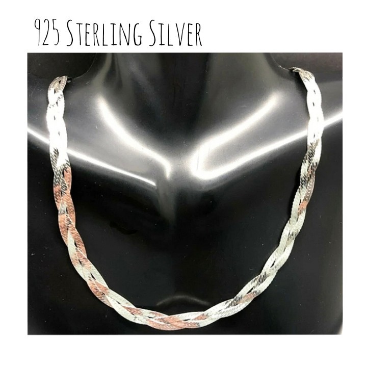 Triple Strand Braided Woven Herringbone Necklace 925 Sterling Silver Italy VTG