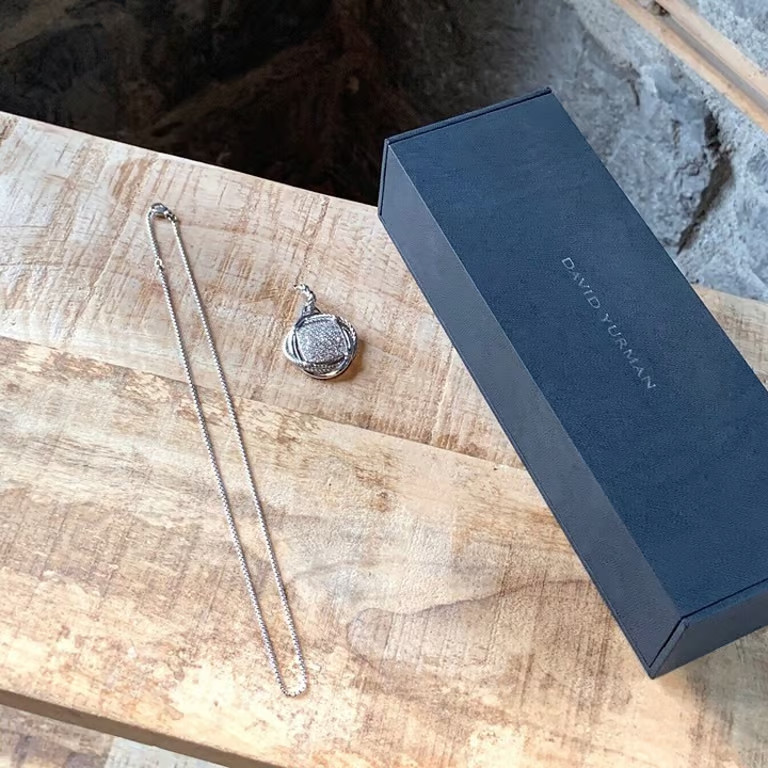 David Yurman Sterling Silver Crossover Pendant Necklace with Diamonds