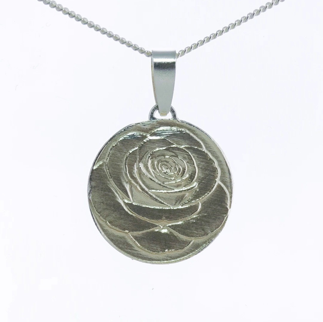 Sterling Silver Rose Necklace June Birth flower Engraved Gift Handmade Boxed