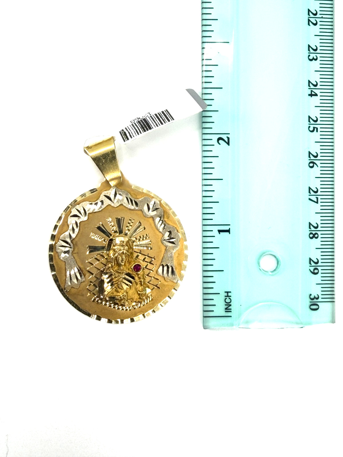 Real 10K Solid Yellow Gold Santa Barbara Pendant Diamond Cut Medallion Two Tone