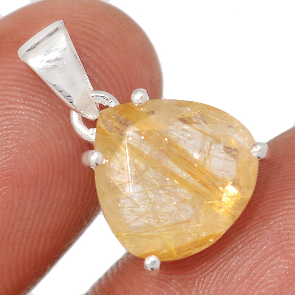 Natural Faceted Golden Rutile – Brazil 925 Silver Pendant Jewelry CP69763