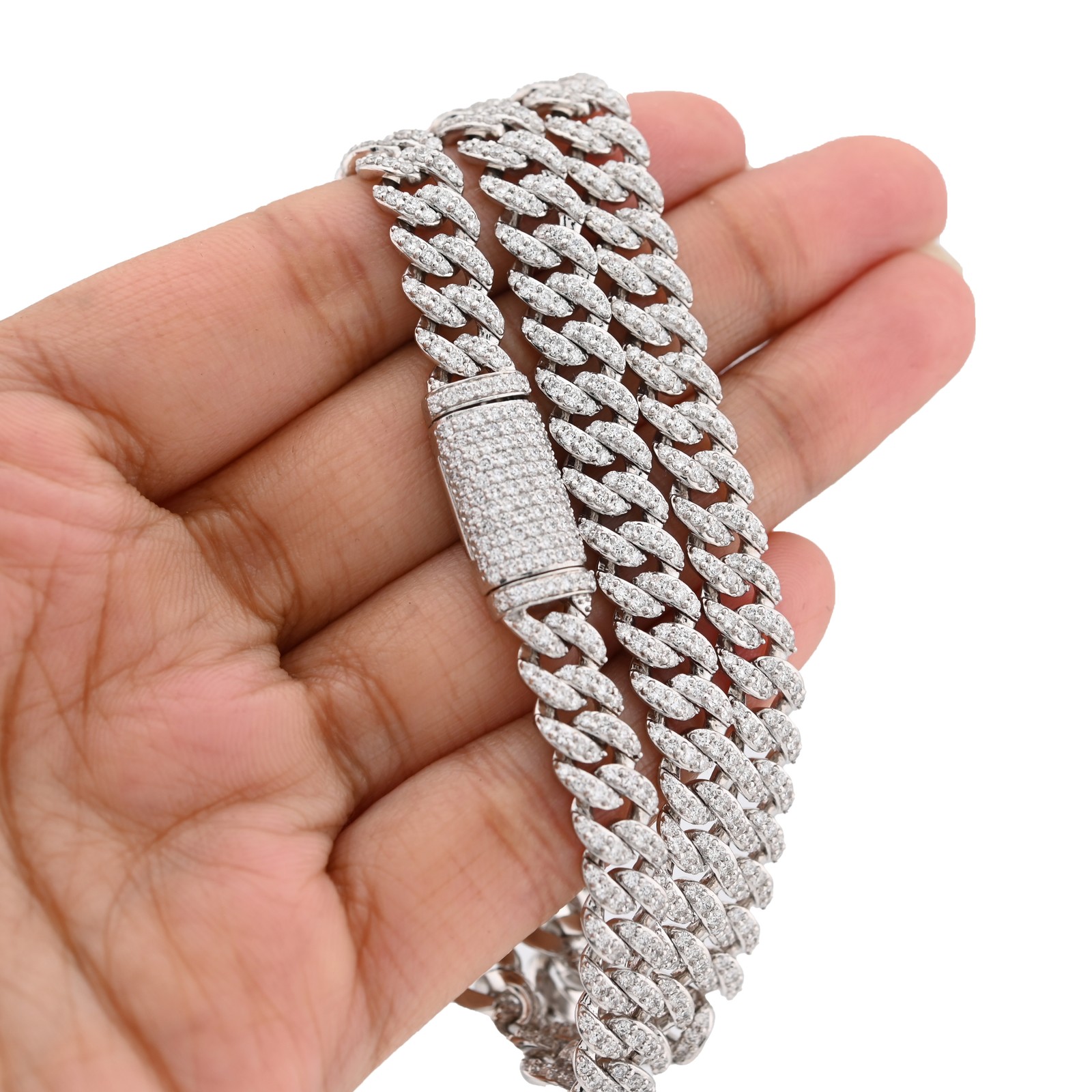 7.5MM 925 Sterling Silver 10CTW Lab Diamond Cuban Chain 59.7g 22 Inches Necklace