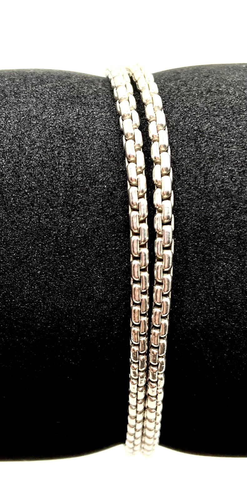 Sterling Silver / 925 Double Strand Box Chain Bracelet 7.5” Long