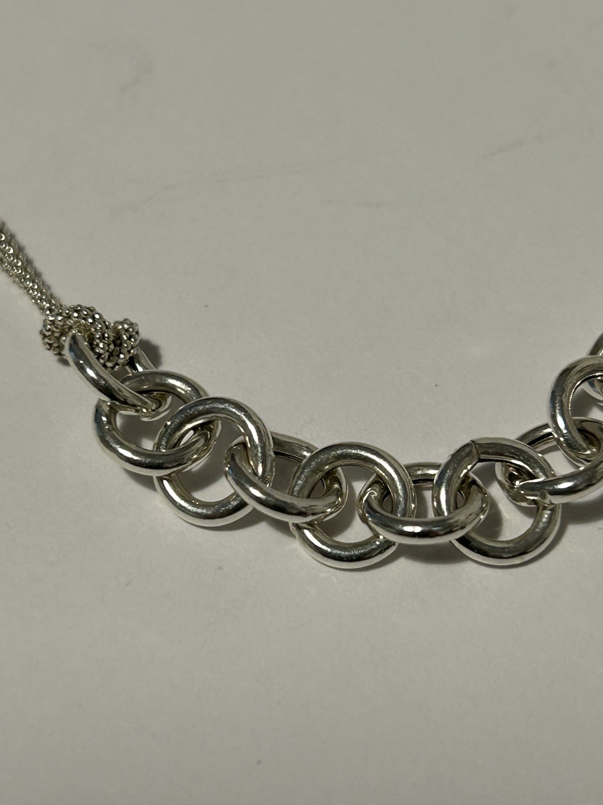 Sterling Silver Double Popcorn Link Necklace with Large Round Link Front (6.42g)