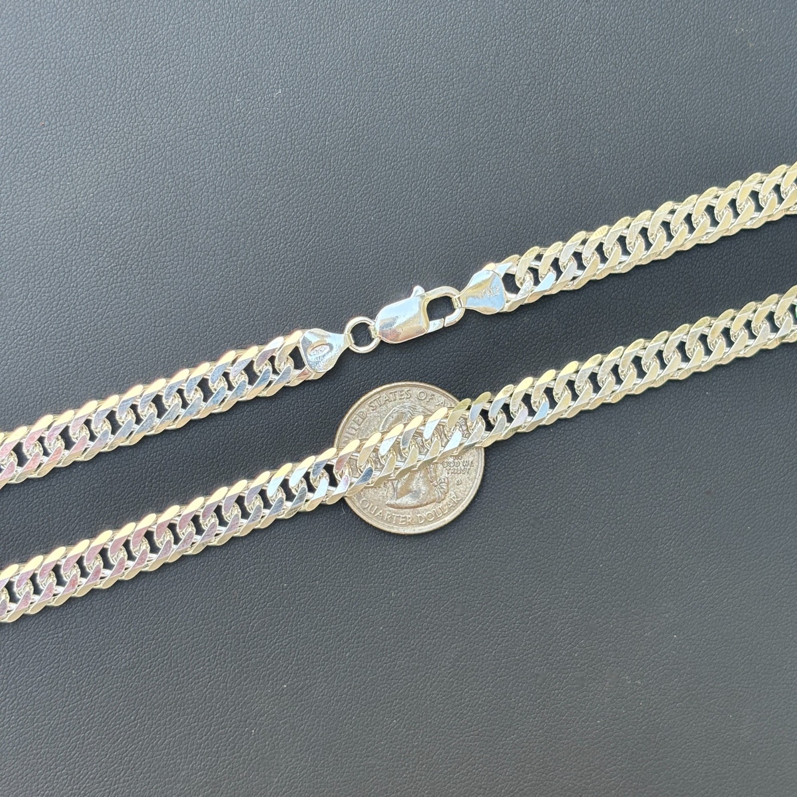 8mm Double Curb Link Chain Necklace – Solid 925 Sterling Silver MADE IN ITALY