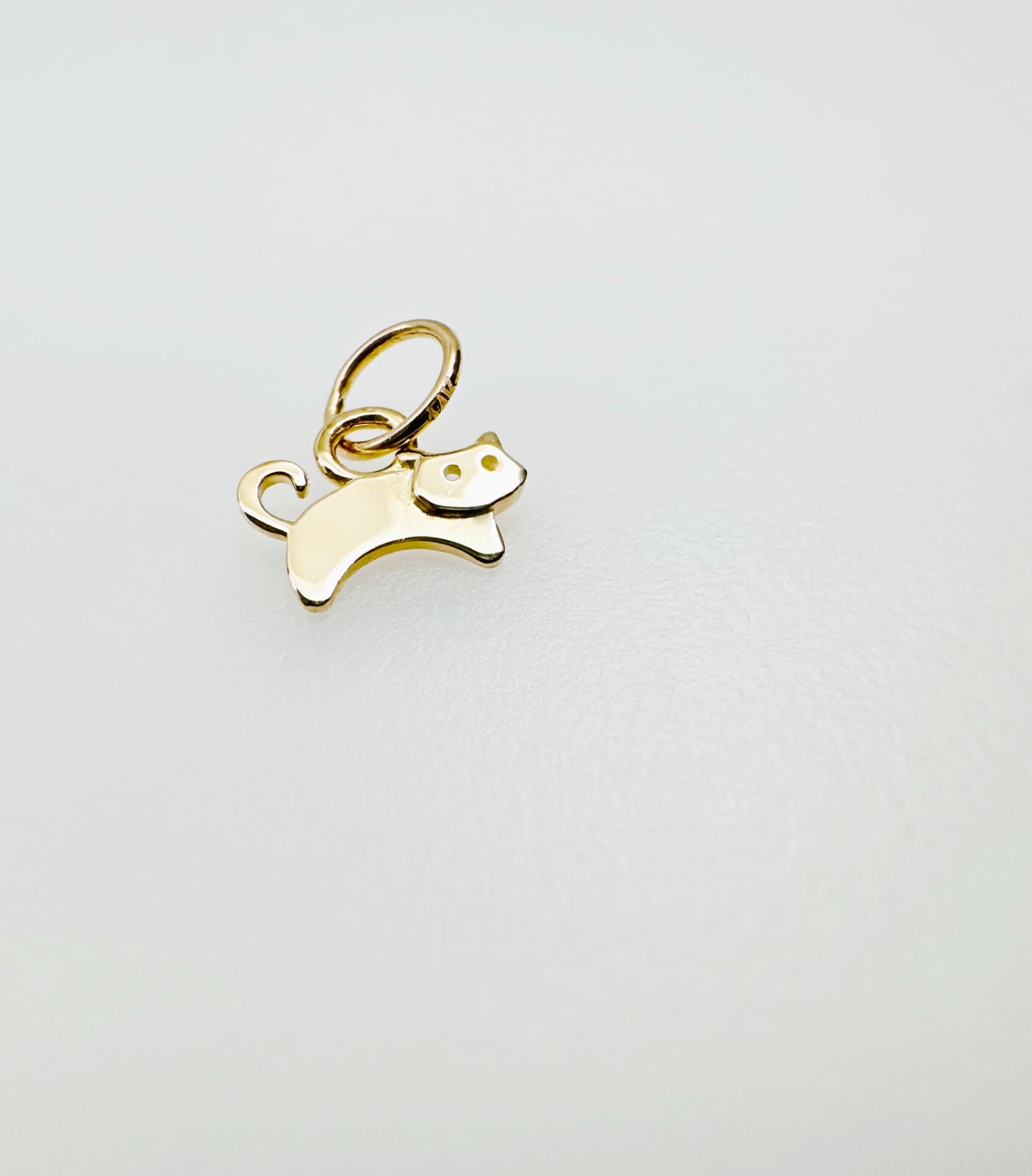 14K Solid Yellow Gold Teeny Tiny – Very Small Kitty Cat Charm Pendant 9x6mm