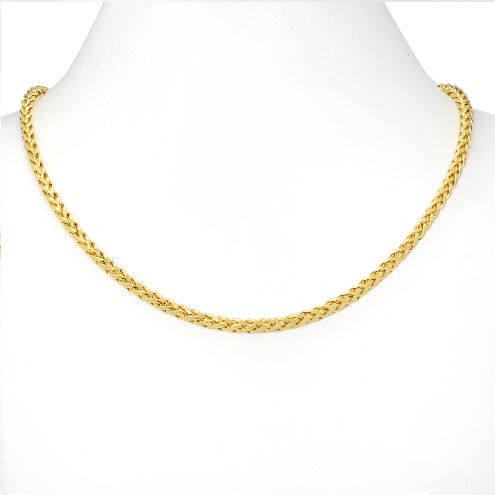 14K Yellow Gold 2.5mm-5mm Round Wheat Palm Franco Spiga Chain Necklace 16″- 30″