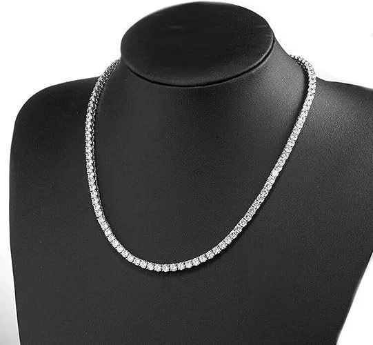 19Ct Created Round Cut Diamond Tennis Necklace 18″ 14K White Gold Plated 4MM