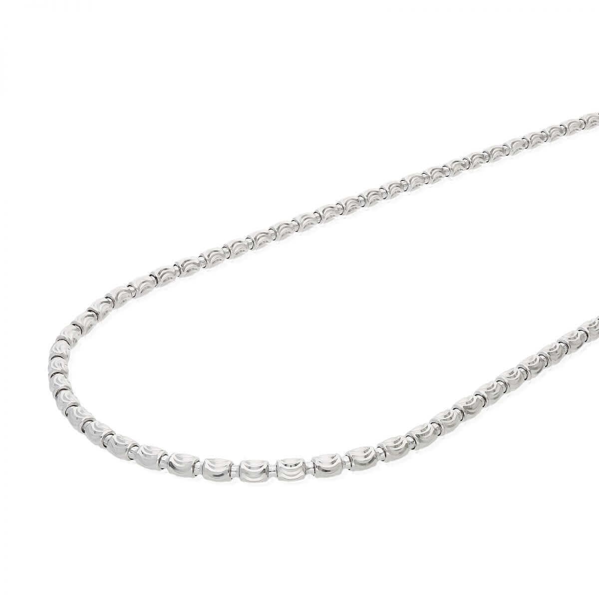 925 Silver 2mm-4mm White Half Moon Cut Oval Barrel Beaded Chain Necklace 18″-26″