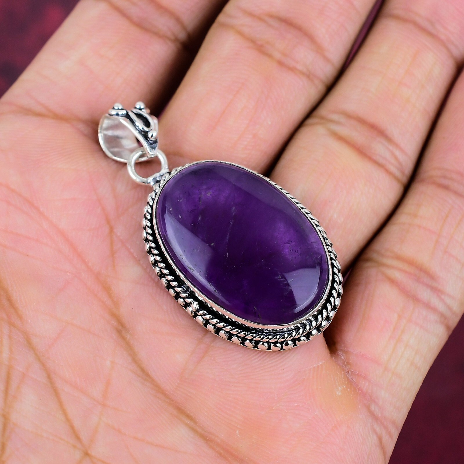 Beautiful Amethyst Gemstone Handmade 925 Sterling Silver Pendant Jewelry