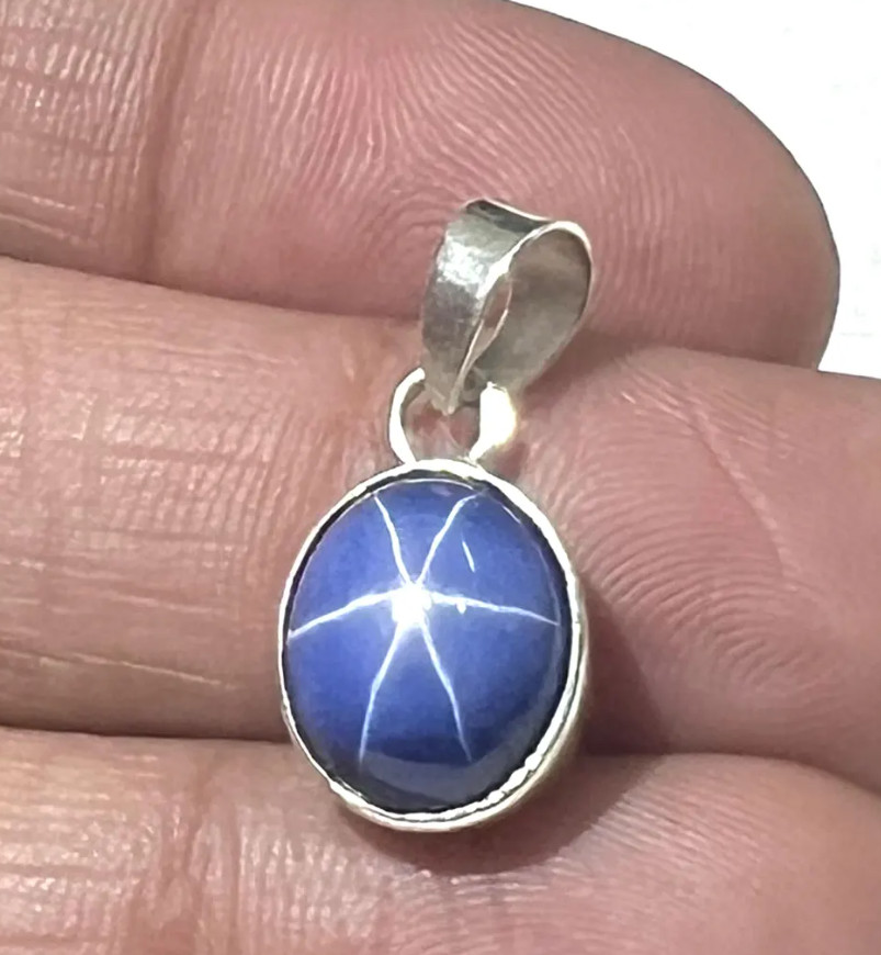 Genuine 6 Rays Blue Star Sapphire Oval Cut Pendant 925 Sterling Silver For Gift