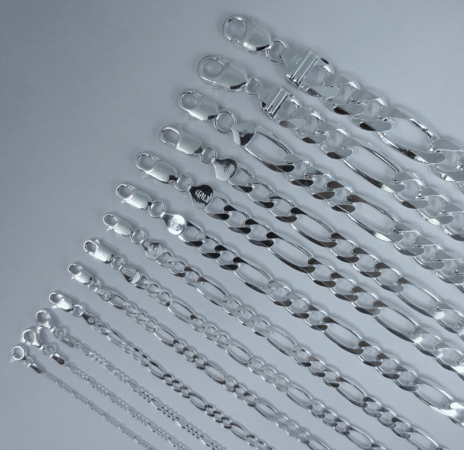 30 inch FIGARO Chain, Pure .925 Sterling Silver, (1mm to 13mm) Italian Necklace