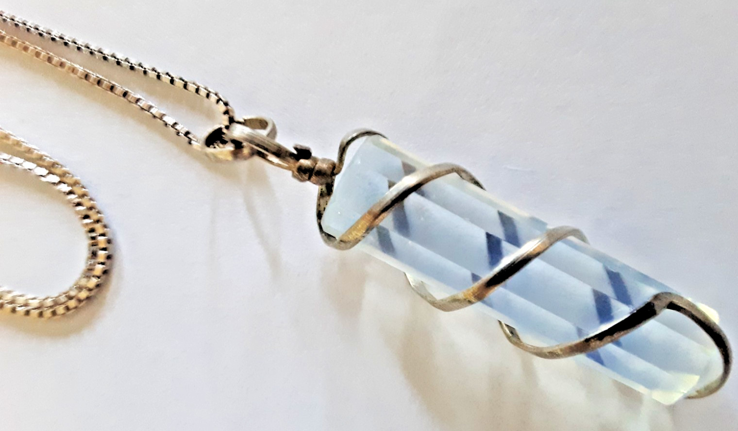 CLEAR QUARTZ CRYSTAL NECKLACE on .925 STERLING SILVER 16″ rope chain REAL STONE