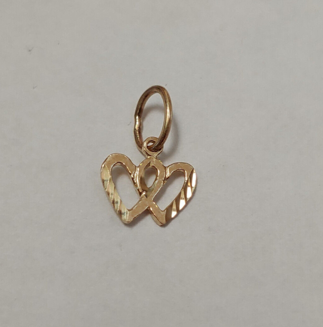 New 14k Yellow Gold Twin Hearts Charm Pendant