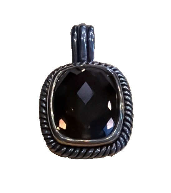 Designer Sterling Silver Faceted Smoky Quartz Pendant Enhancer 8.4g 30mm Length