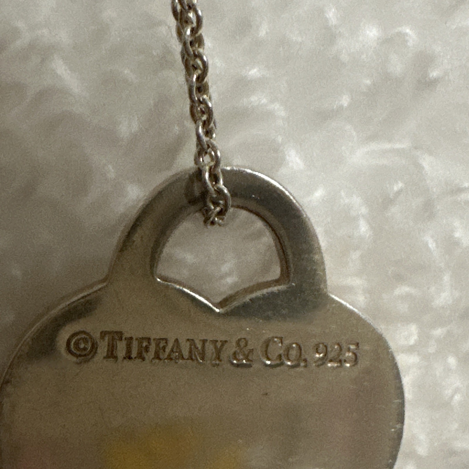 Tiffany & Co Silver Large 1″ NY Address Notes Heart Pendant 8” Necklace in Pouch
