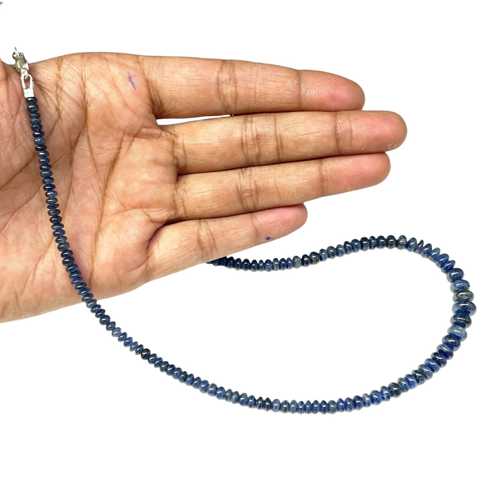 17″ Natural Barma Blue Sapphire Necklace 3.5-8mm Unheated Strand Cabochon Beads