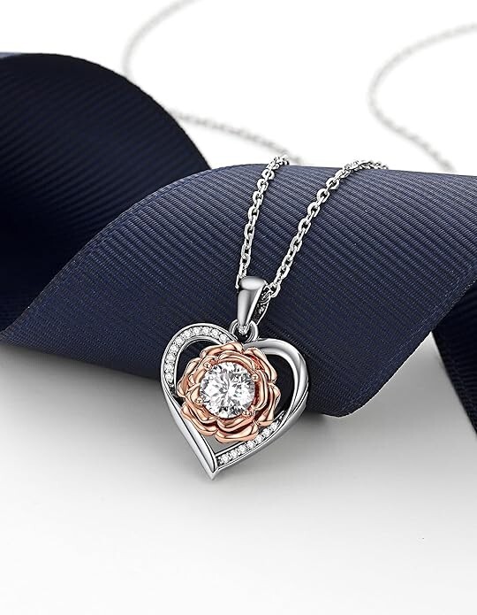 MomentWish Flower Necklace Anniversary Birthday Her 1Carat Moissanite Silver 925