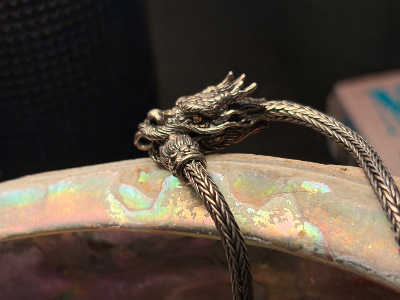 Sterling Silver & 18k Gold Eyes Naga DRAGON Ouroboros Chain Necklace
