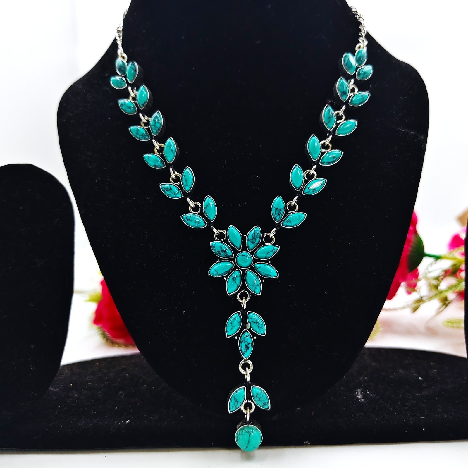 Blue Turquoise Gemstone Handmade 925 Sterling Silver Jewelry Necklace Sz-17-18″