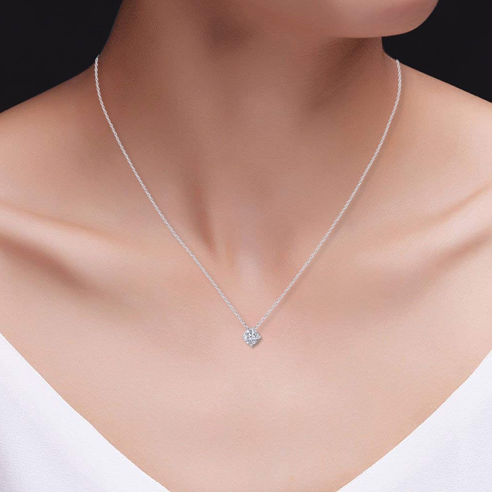1.5 Ct Round Cut Diamond Solitaire Necklace In 14K White Gold Lab Grown