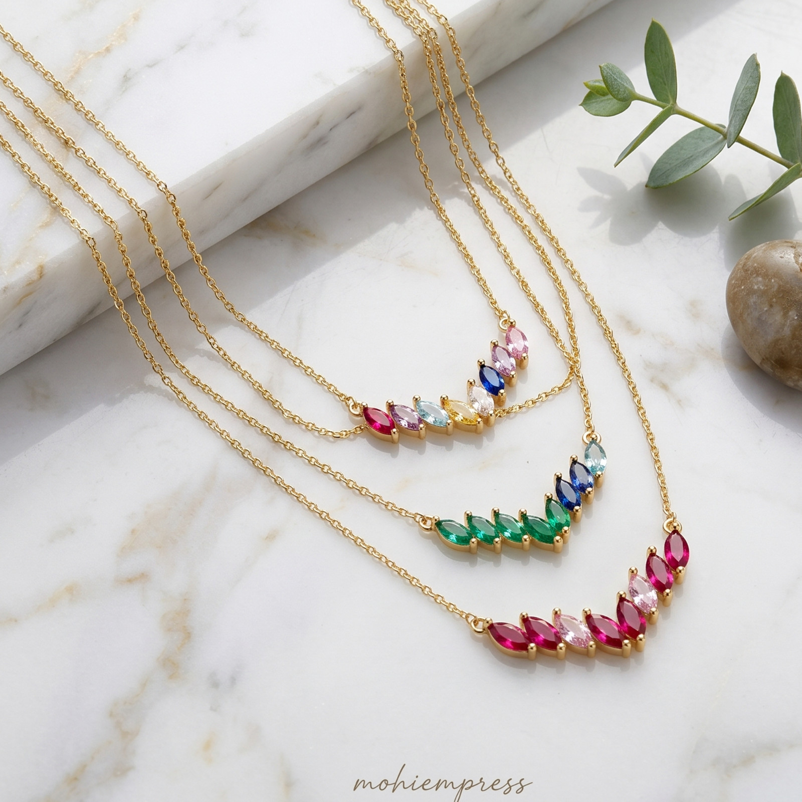 925 Sterling Silver Personalized Marquise Birthstone Necklace